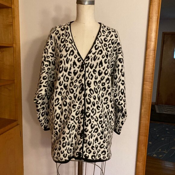 Maglia Donna Angora Leopard Print Cardigan - Picture 1 of 9